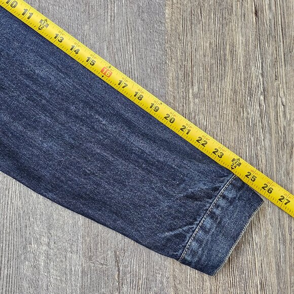 Levi's Men's Adult LARGE Dark Blue Distressed Denim Button Up Jean Jacket - Picture 9 of 9